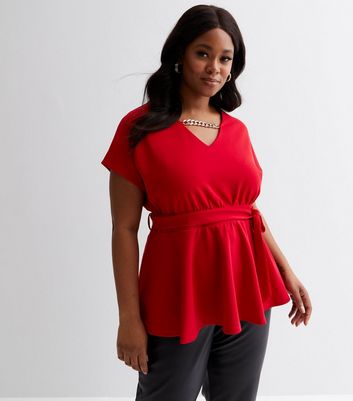 V neck peplum hot sale top with sleeves