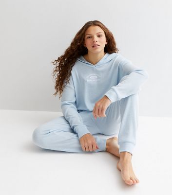 Girls Pale Blue Ribbed Long Sleeve Hoodie Jogger Set New Look