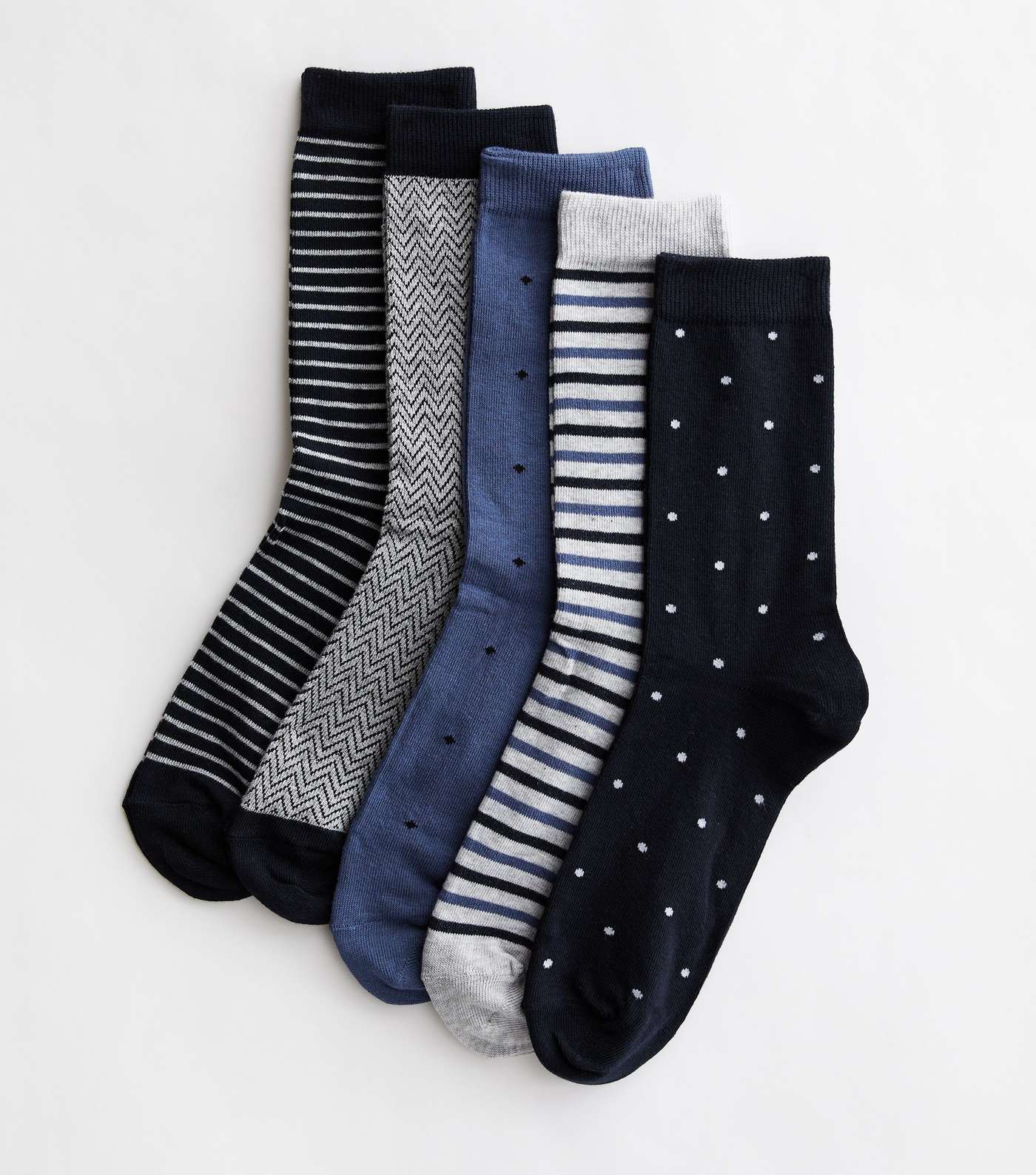 5 Pack Grey Black and Blue Mixed Pattern Socks