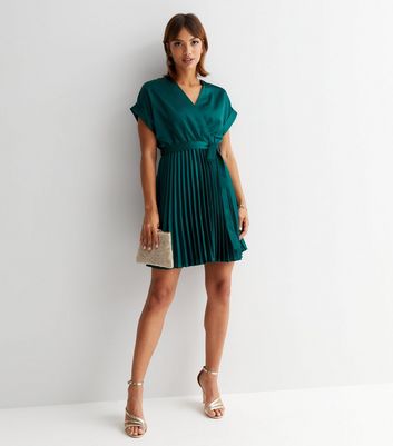 new look wrap pleated mini dress