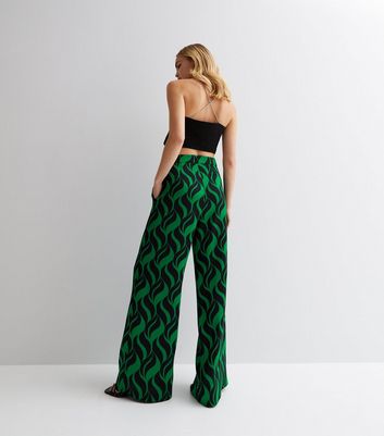 Cameo Rose Green Leopard Print Pleated Wide Leg Trousers | New Look