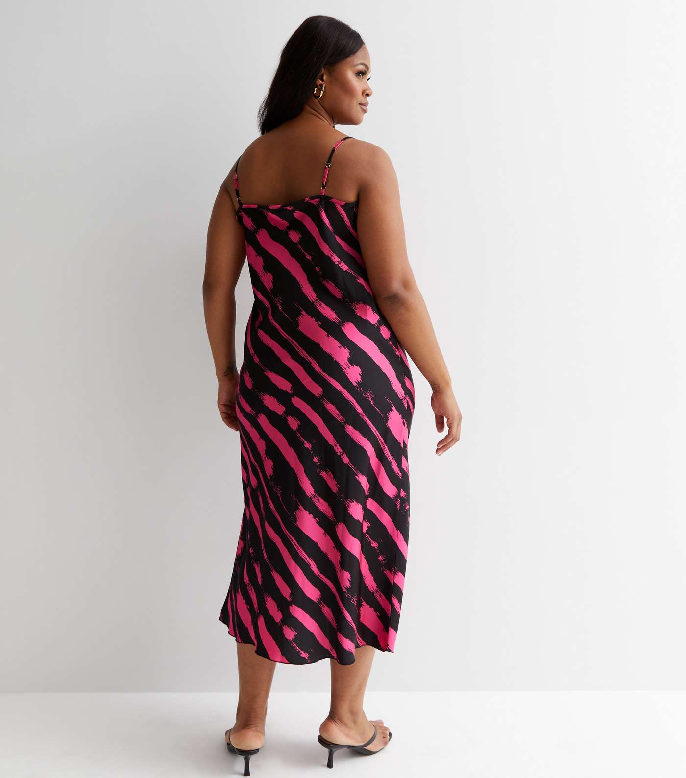 Curves Pink Abstract Satin Cowl Neck Strappy Midi Dress Image 4