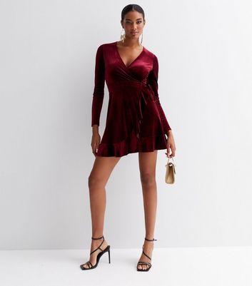 Maroon velvet hotsell wrap dress