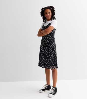 Girls Black Butterfly Mesh 2-in-1 T-Shirt Dress