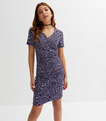 Girls Purple Butterfly Swirl Jersey Ruched Dress