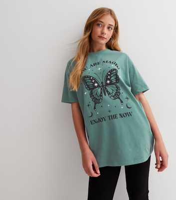 Girls Mint Green Butterfly Logo Oversized T-Shirt