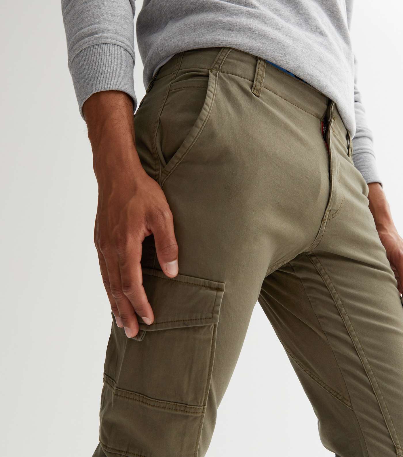 Jack & Jones Khaki Tapered Leg Patch Pocket Cargo Trousers Image 3