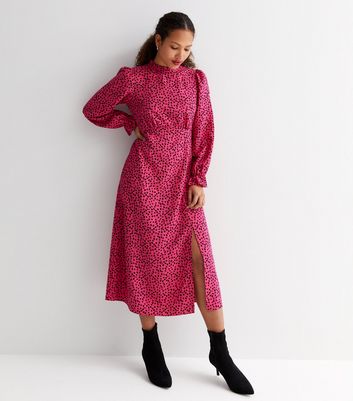 Pink leopard midi outlet dress