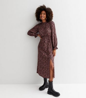 Long Puff Sleeve Split Hem Midi Dress 