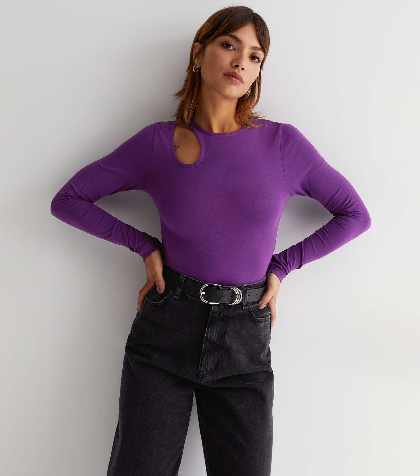 Purple Cut Out Long Sleeve Bodysuit Image 2