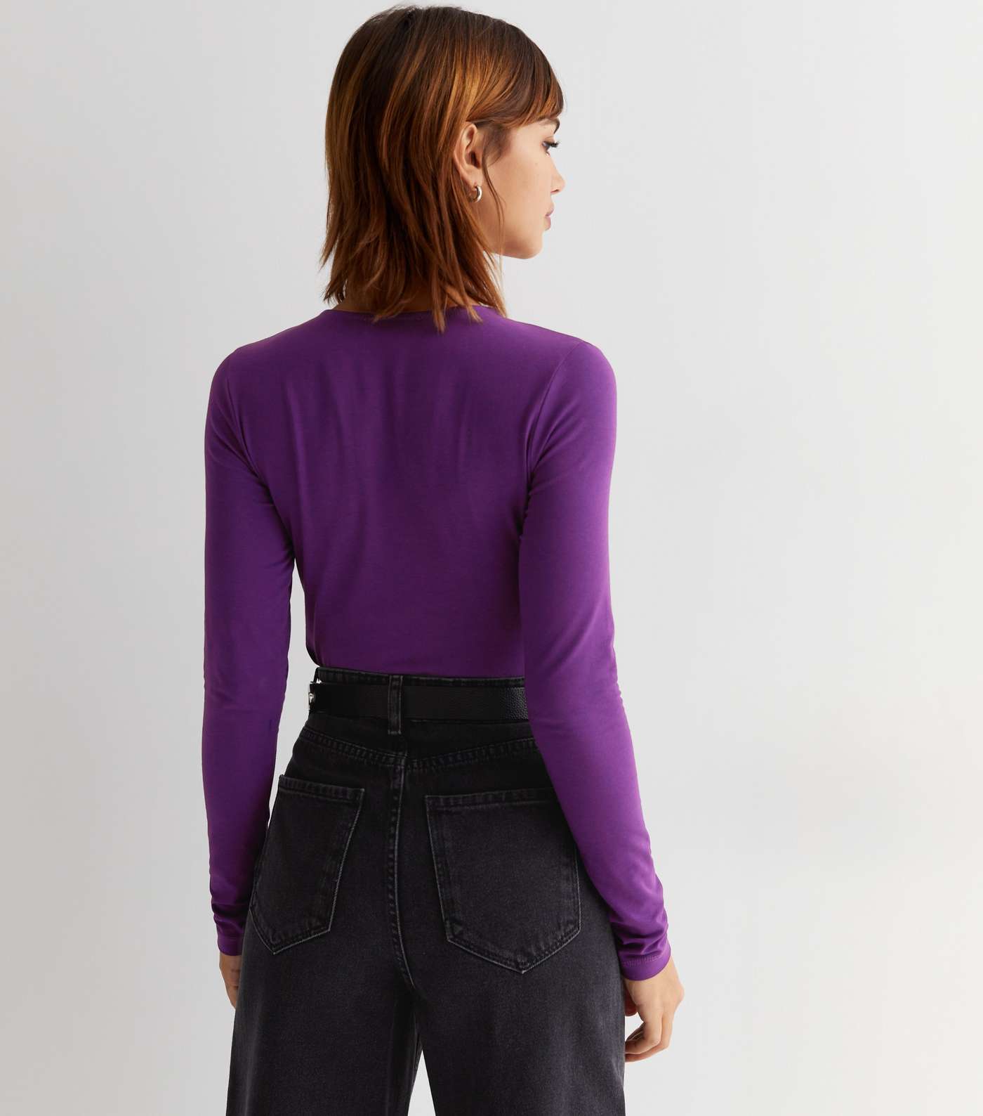 Purple Cut Out Long Sleeve Bodysuit Image 4