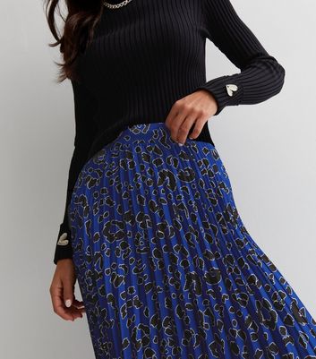 Blue pleated 2025 animal print skirt