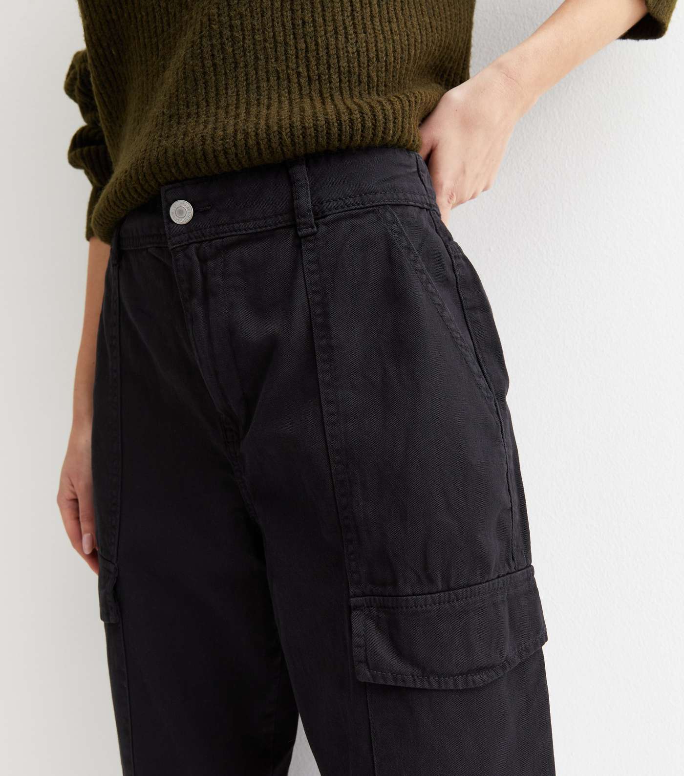 Black Cotton Cuffed Cargo Trousers Image 2