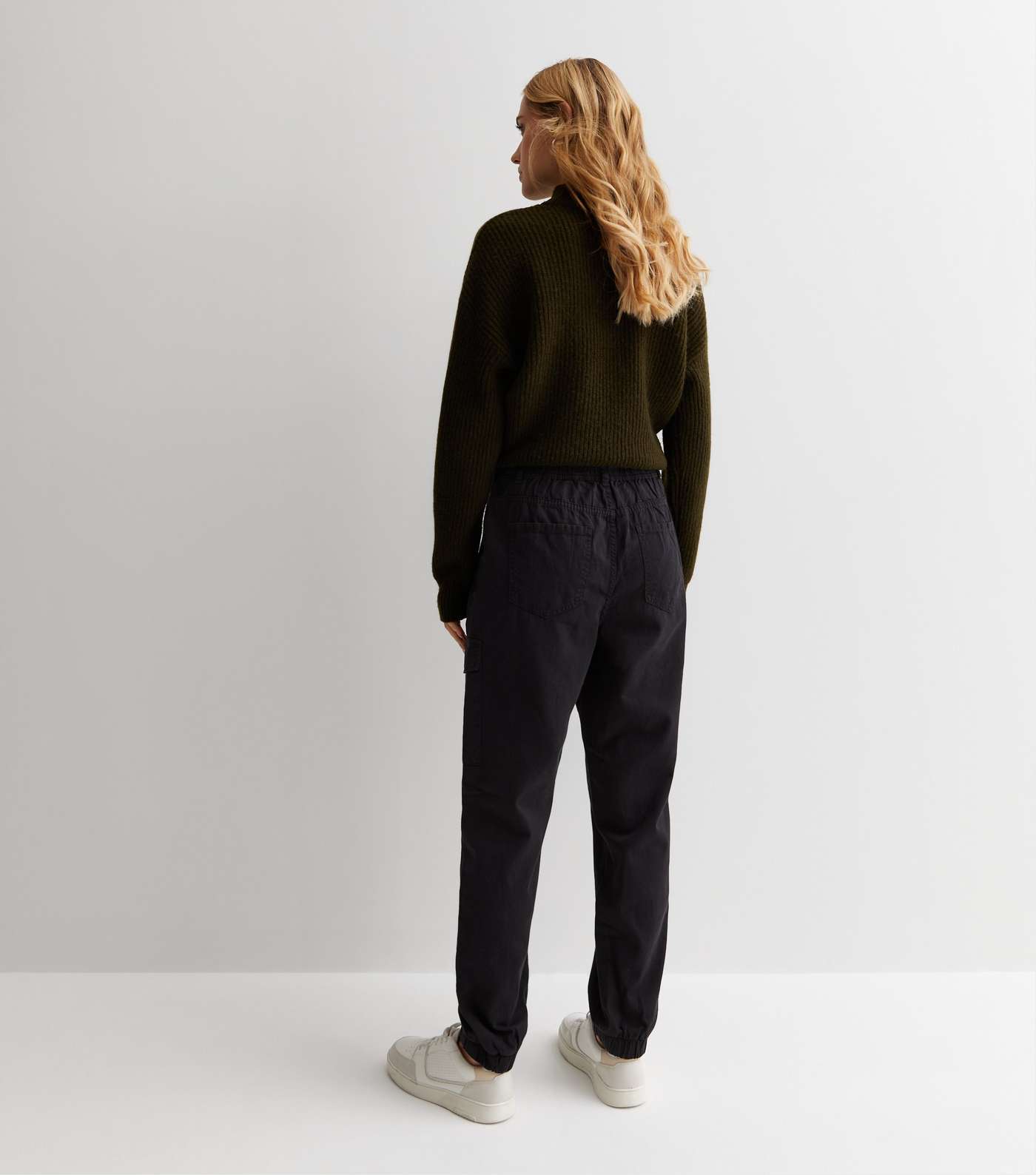 Black Cotton Cuffed Cargo Trousers Image 4