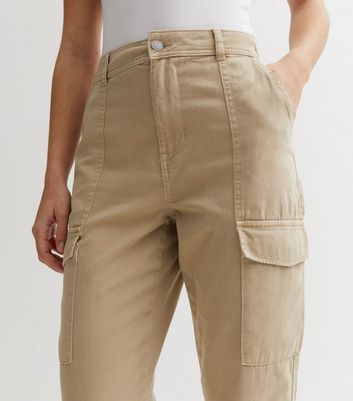 Stone Cotton Cuffed Cargo Trousers New Look