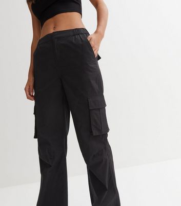 Black Drawstring Cuffed Cargo Trousers  New Look