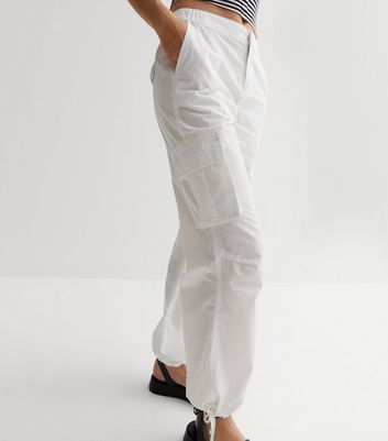 White Parachute Cargo Trousers New Look