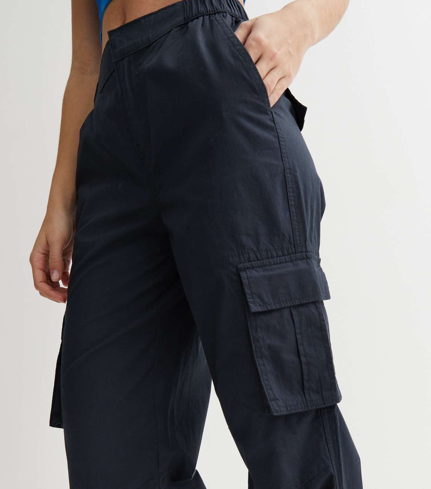 Navy Cuffed Parachute Cargo Trousers Image 2