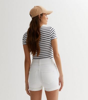 High rise white denim shorts sale