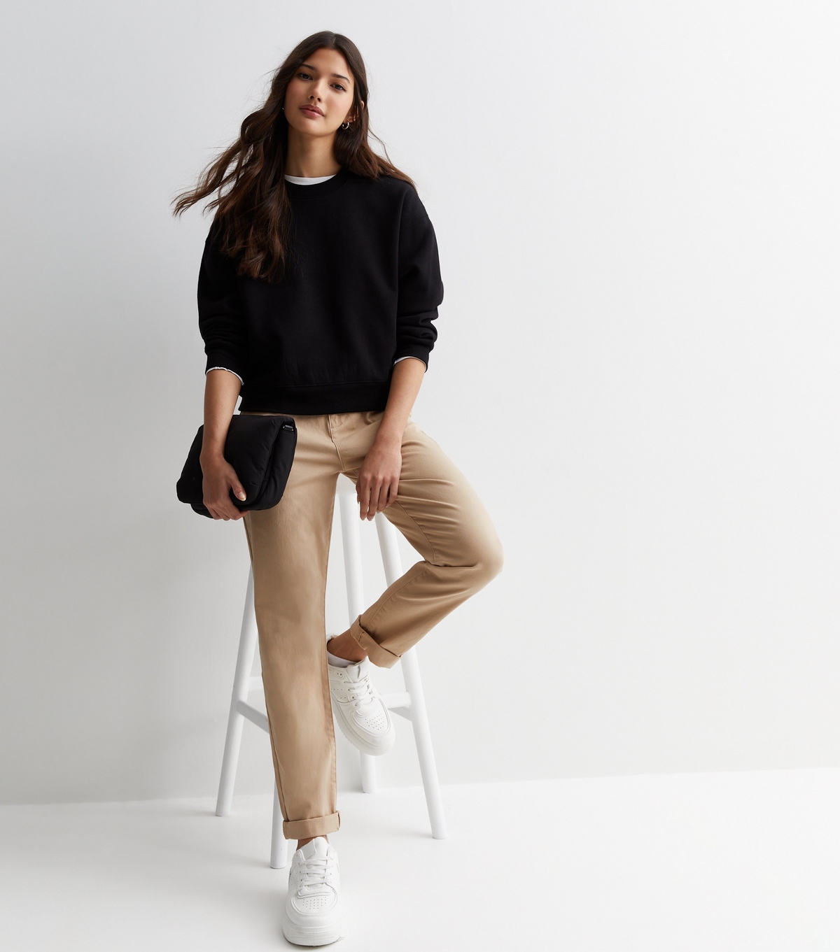 Women's Stone Mid Rise Straight Leg Chinos New Look