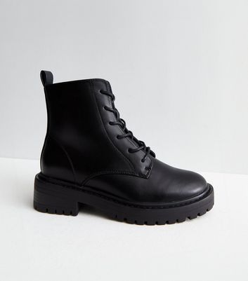 ONLY Black Leather-Look Chunky Lace Up Boots