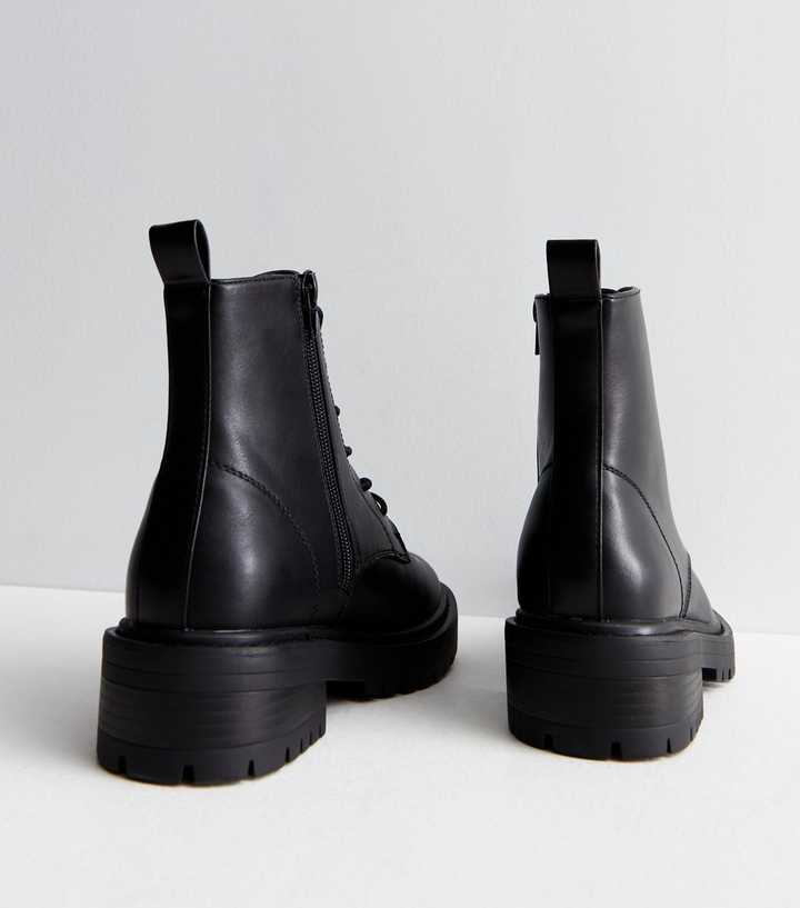 black chunky hard wear lace up ankle boots