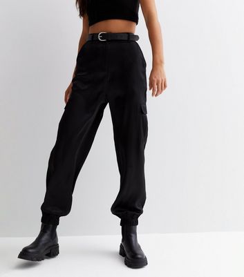 Black Cotton Cuffed Cargo Trousers  New Look