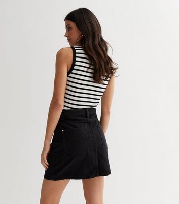 Black High Waist Denim Mom Skirt New Look