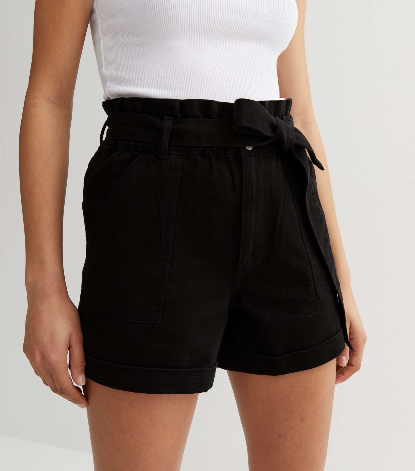 Black Belted Paperbag Shorts Image 2