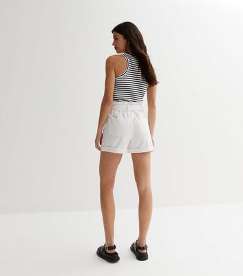 White Belted Paperbag Shorts New Look