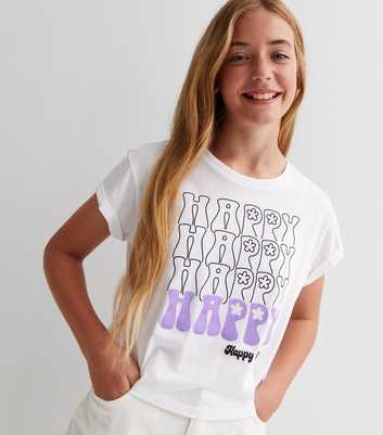 Girls White Happy Logo T-Shirt