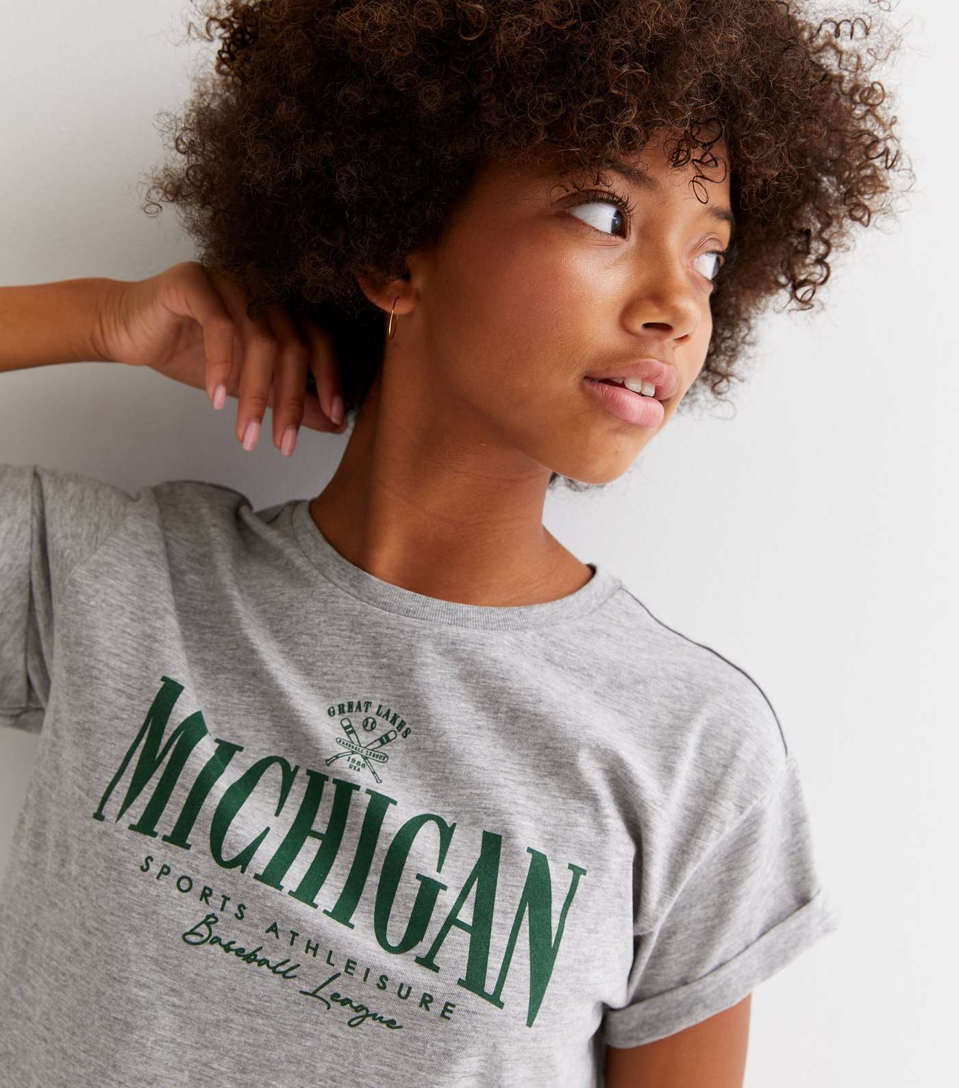 Girls Grey Crew Neck Michigan Logo T-Shirt Image 3