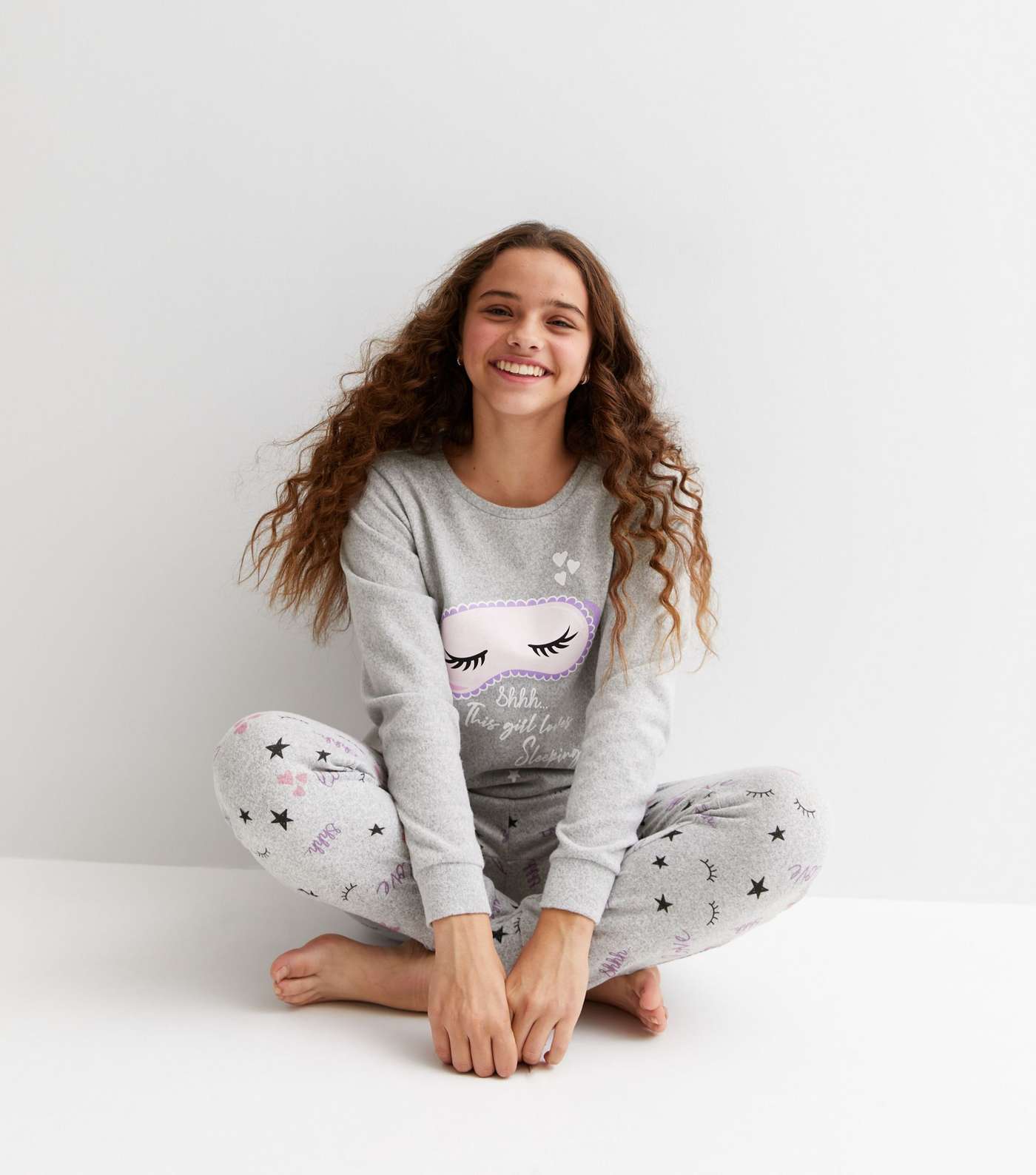 Girls Grey Jogger Pyjama Set with Eye Mask Logo