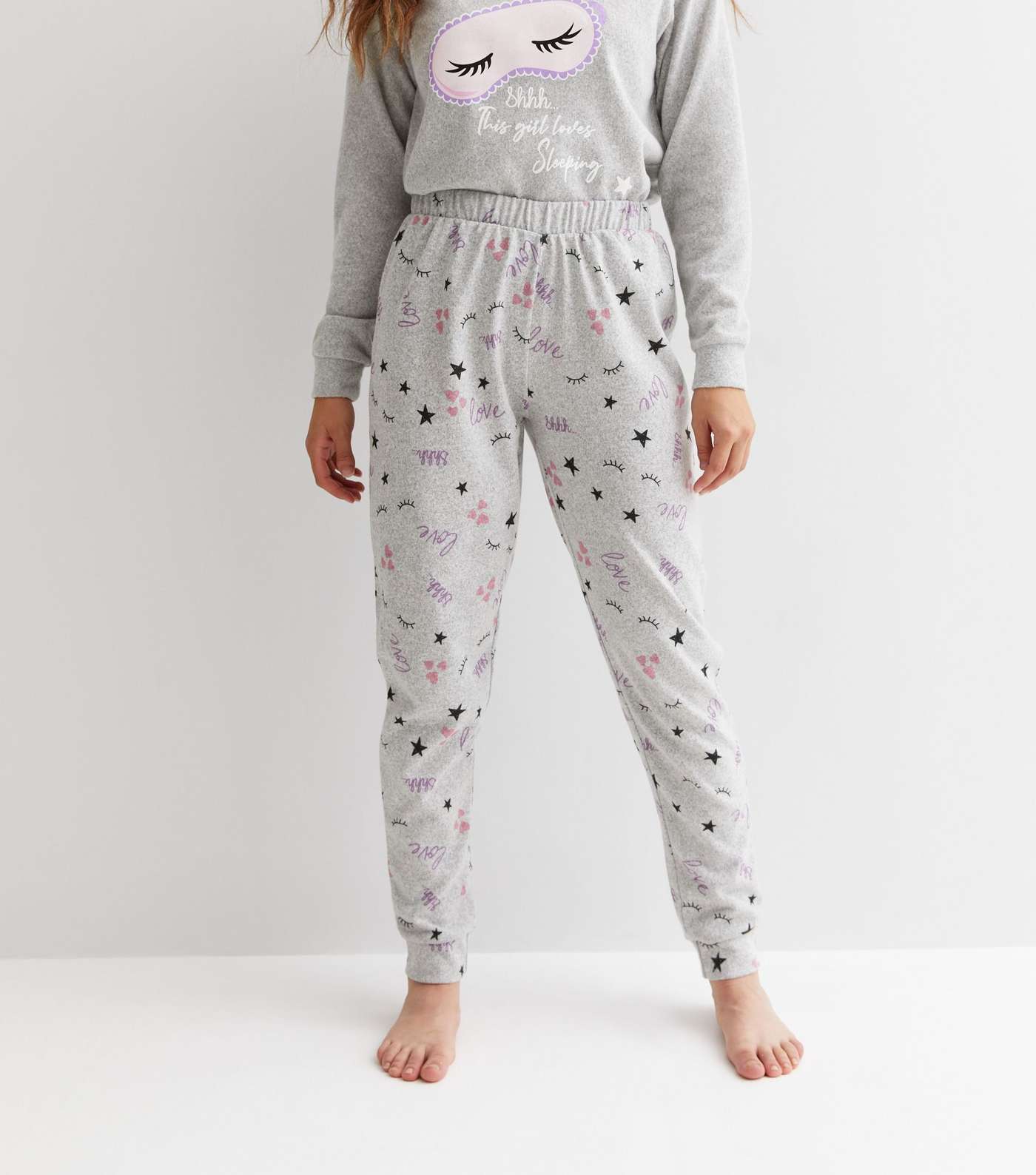 Girls Grey Jogger Pyjama Set with Eye Mask Logo Image 3