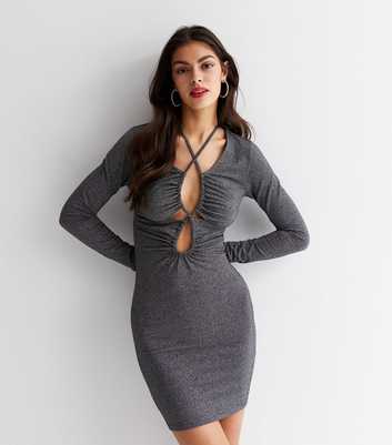 NEON & NYLON Black Glitter Cut Out Bodycon Mini Dress