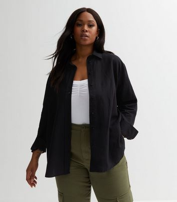 Black Linen-Look Oversized Shirt | New Look