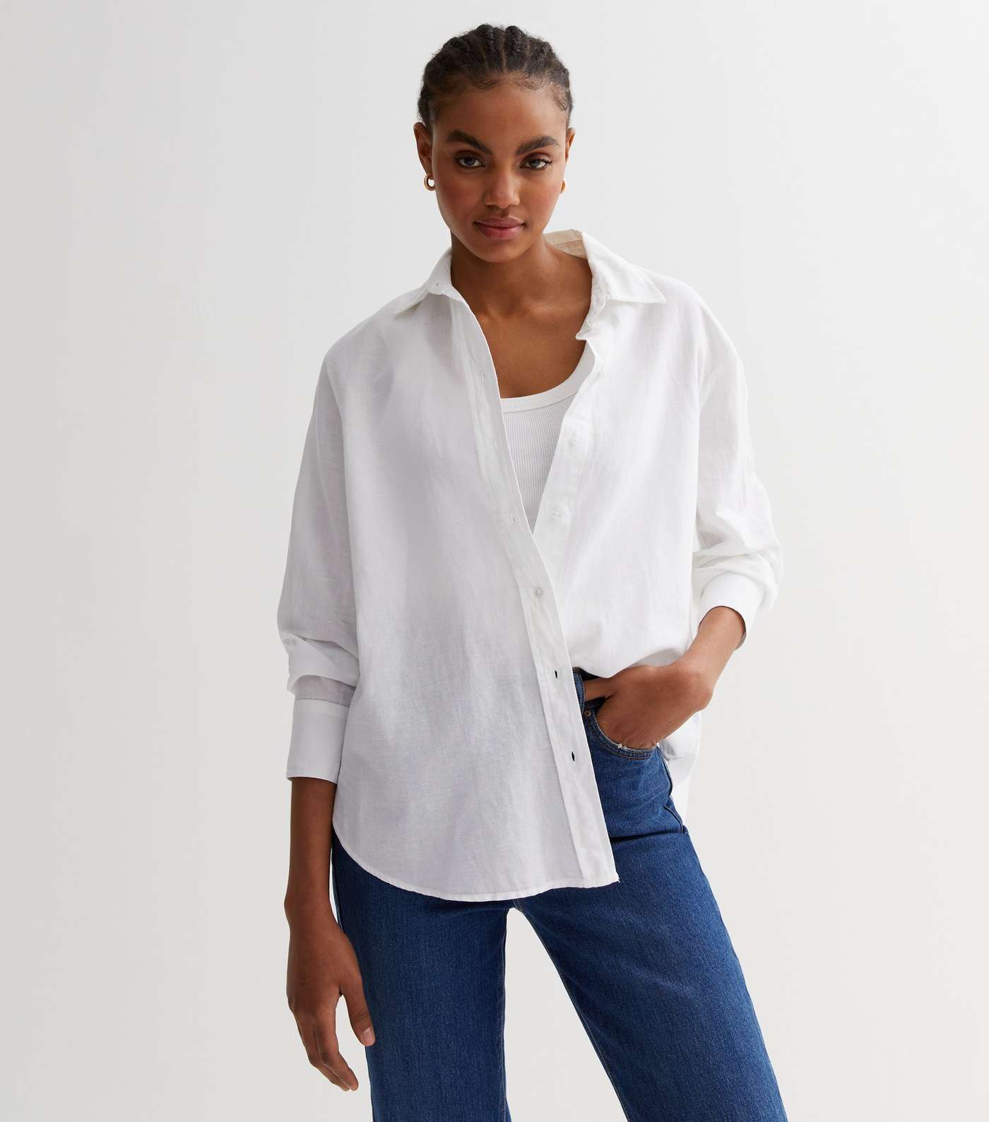 White Linen-Look Oversized Shirt Image 2
