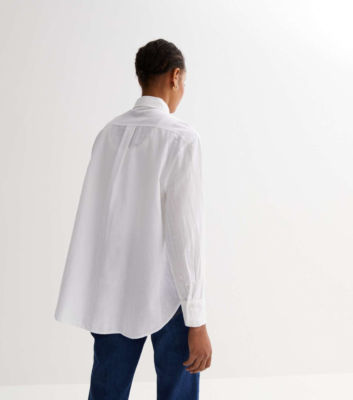 White Linen-Look Oversized Shirt Image 4