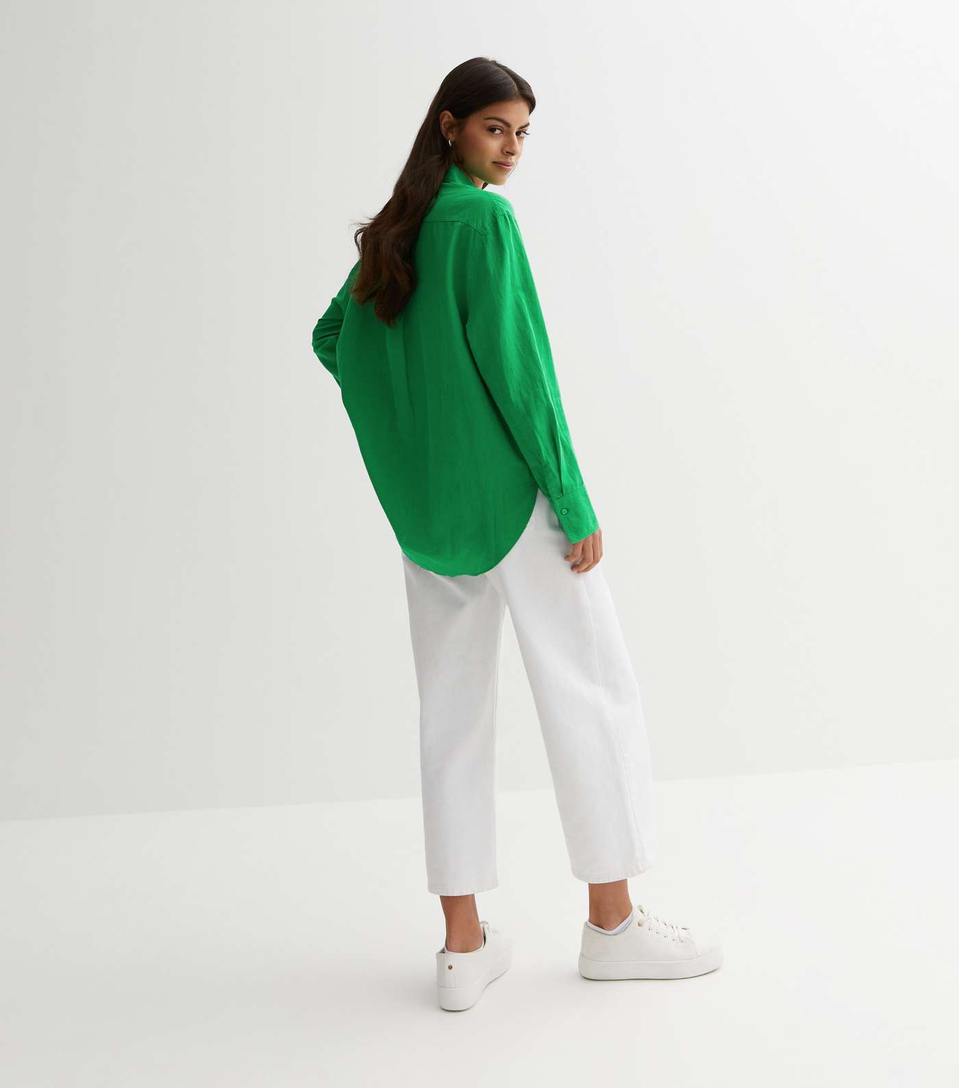 Green Linen-Look Oversized Shirt Image 4