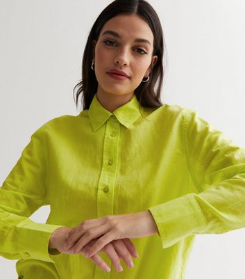 Light Green Linen-Look Oversized Shirt