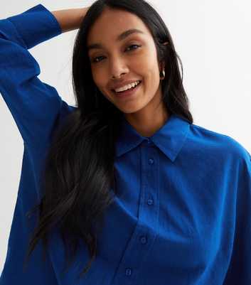 Bright Blue Linen-Look Oversized Shirt