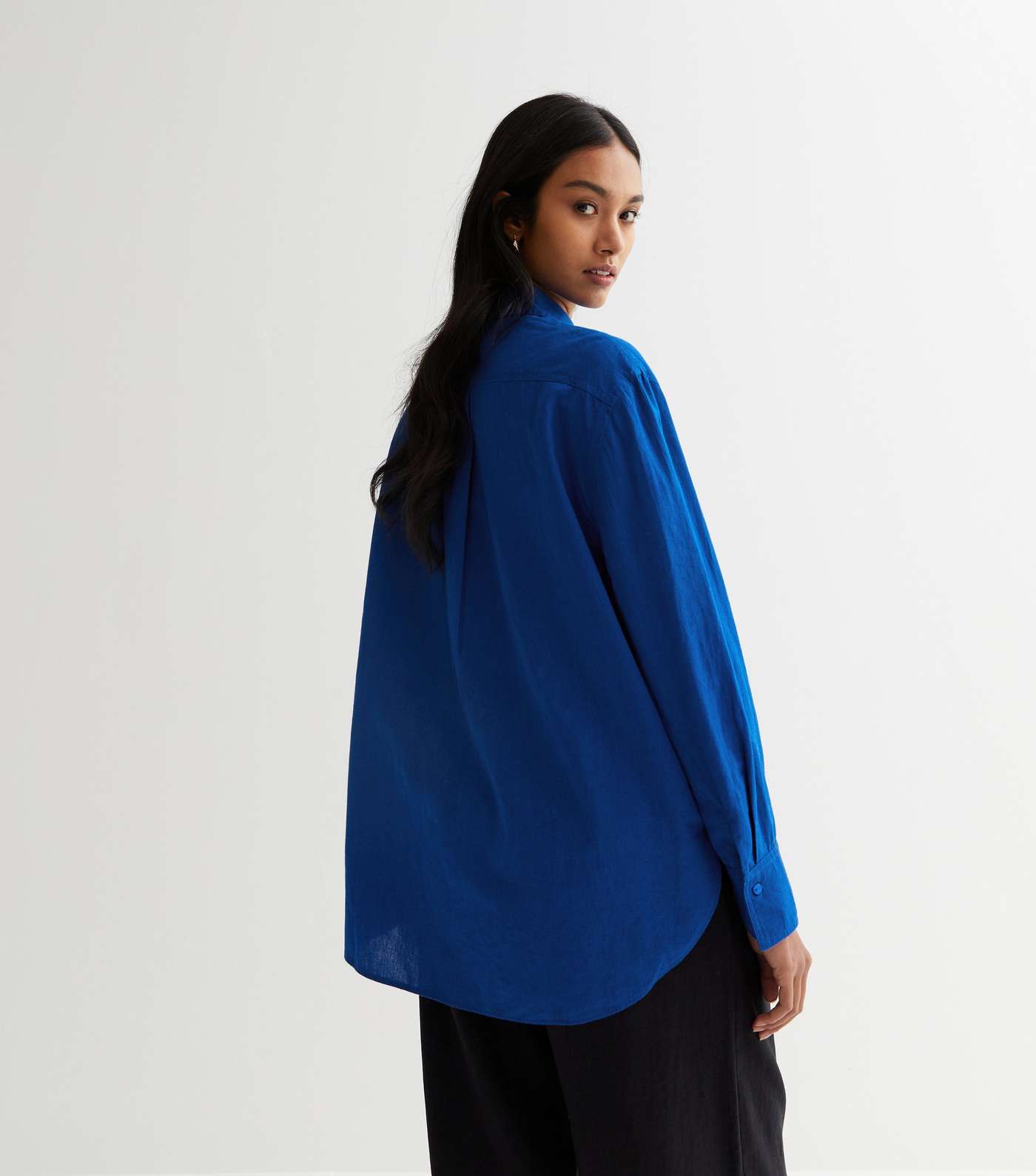 Bright Blue Linen-Look Oversized Shirt Image 4