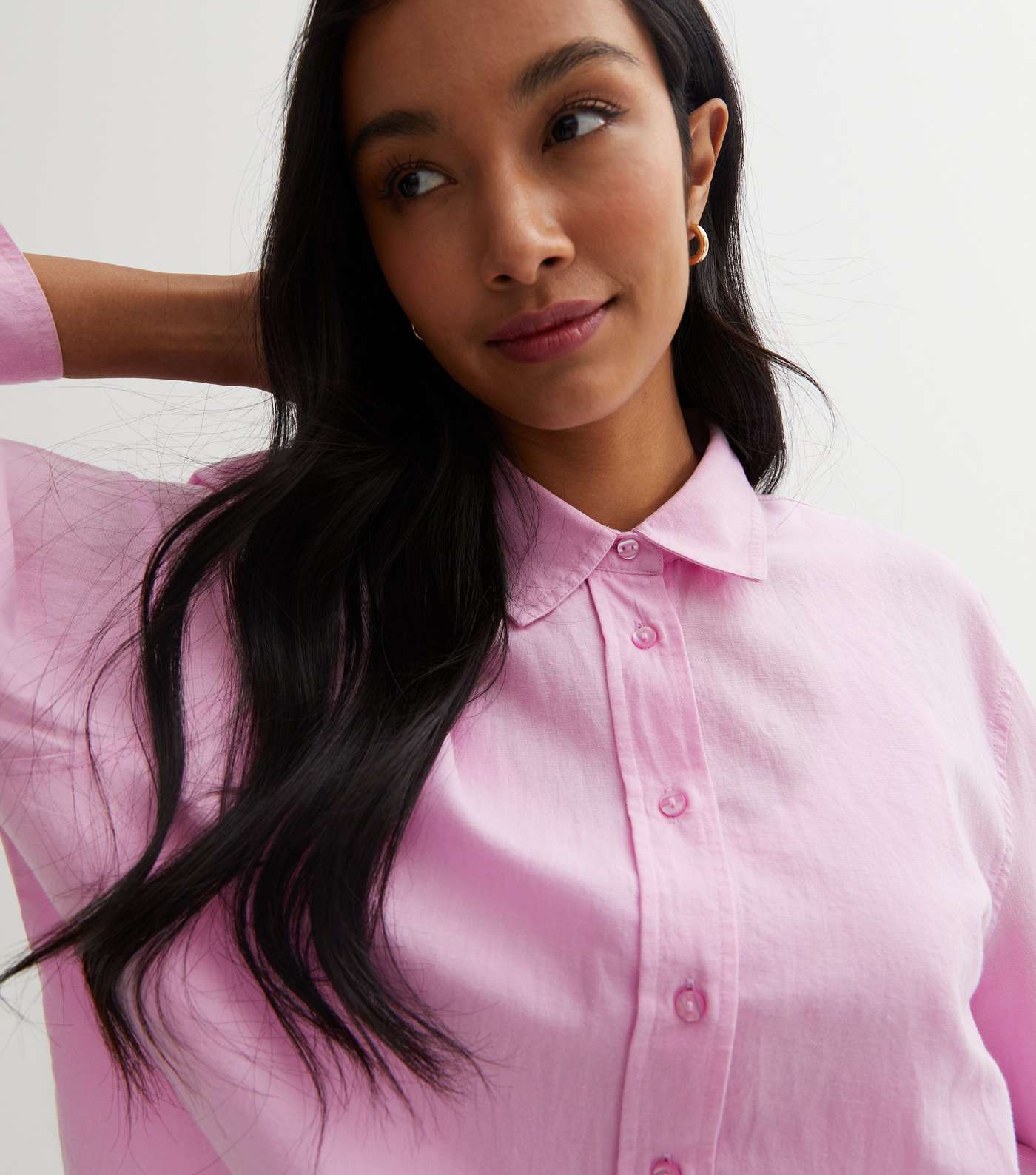 Pink Linen-Look Oversized Shirt Image 2