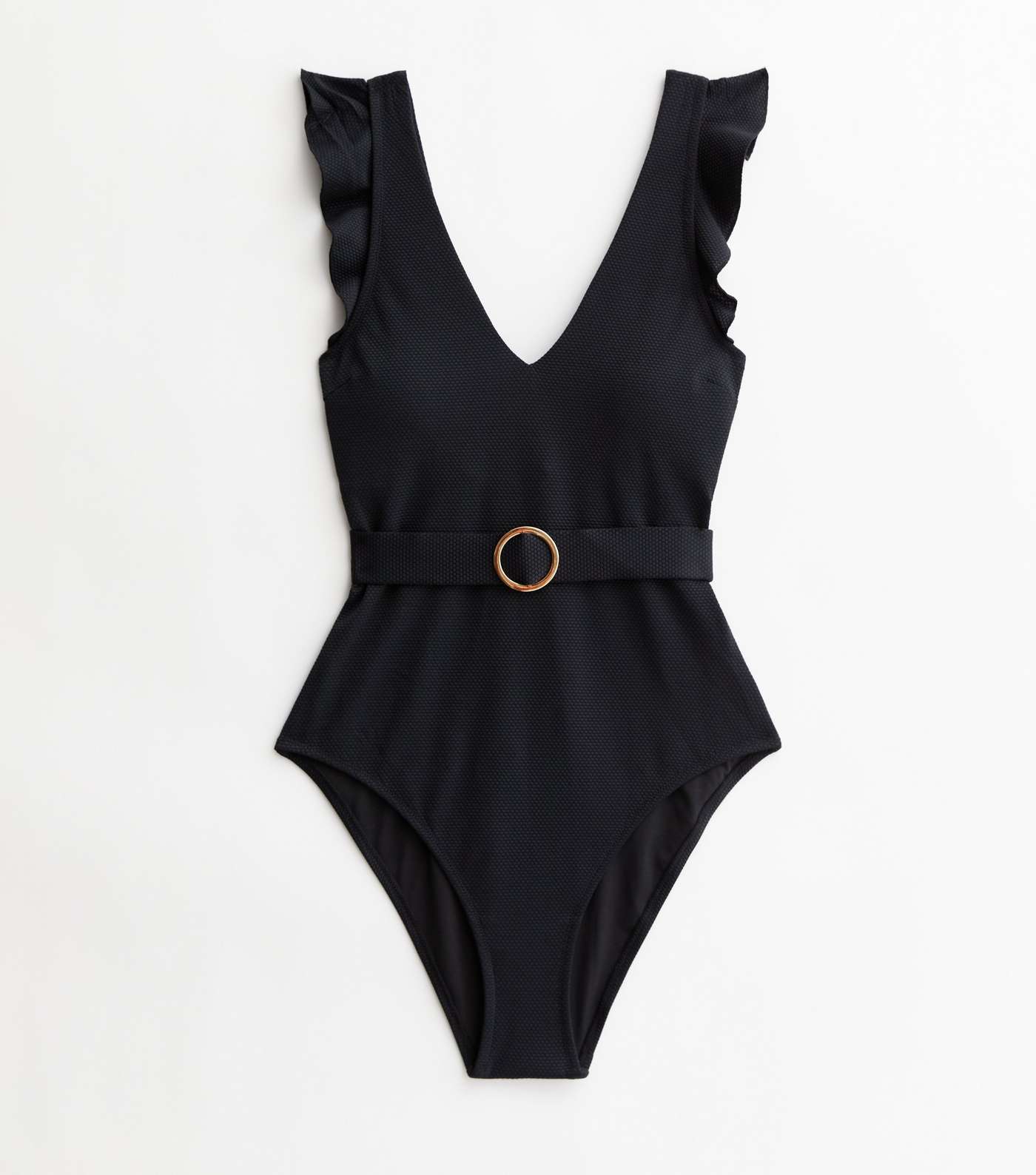 Tall Black Frill Belted Swimsuit | New Look