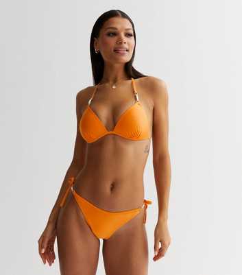 Bright Orange Gem Tie Side Bikini Bottoms