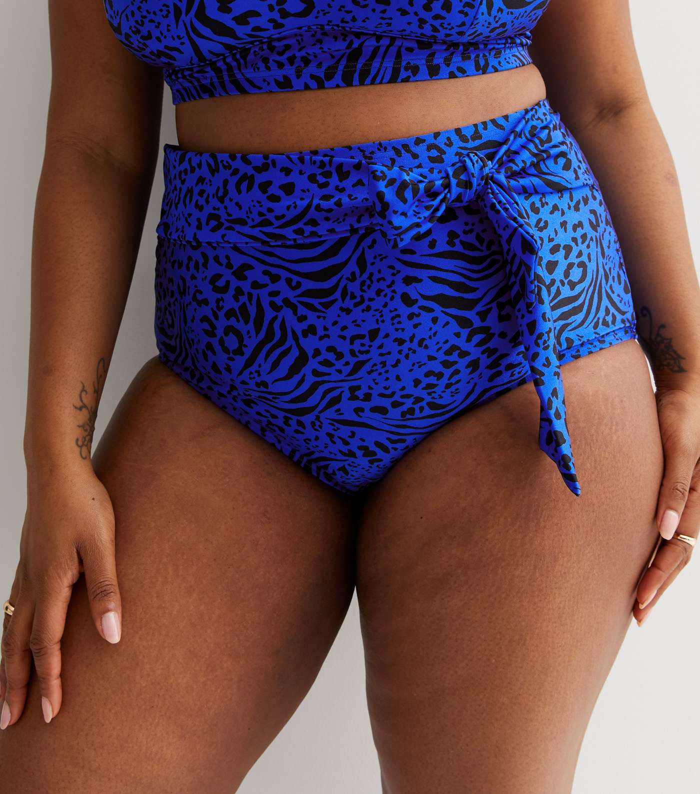 Curves Bright Blue Animal Print High Waist Bikini Bottoms Image 2