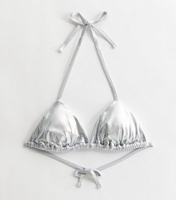 Silver Metallic Moulded Triangle Bikini Top New Look