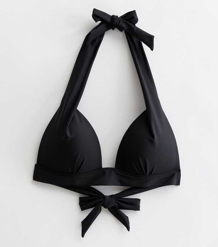Black Plunging Halter Neck Bikini Top