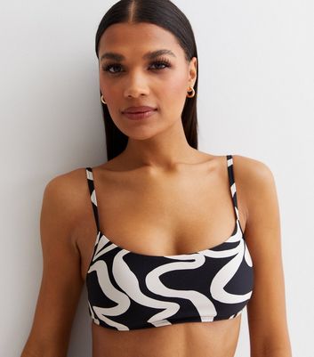 Black Marble Crop Bikini Top New Look