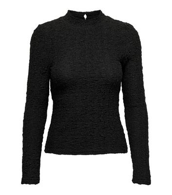 JDY Black Textured Jersey High Neck Long Sleeve Top | New Look